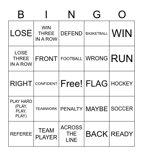 SPORTS SIGN VOCABULARY II Bingo Card