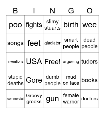 Horrible history Bingo Card