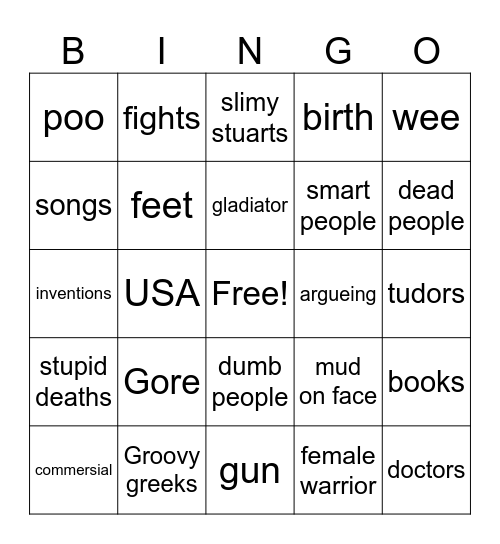 Horrible history Bingo Card