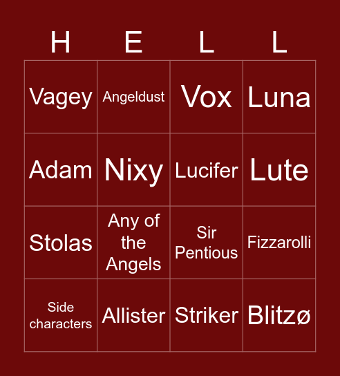 Helluva / Hazbin Bingo Card