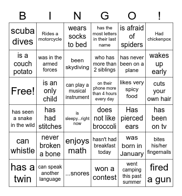 HUMAN Bingo Card