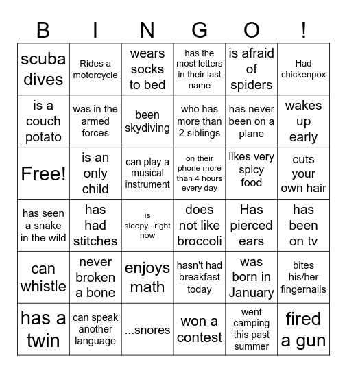 HUMAN Bingo Card