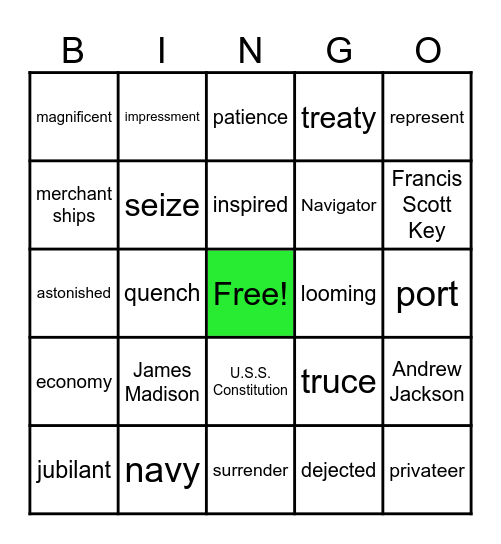 The War of 1812 Bingo Card