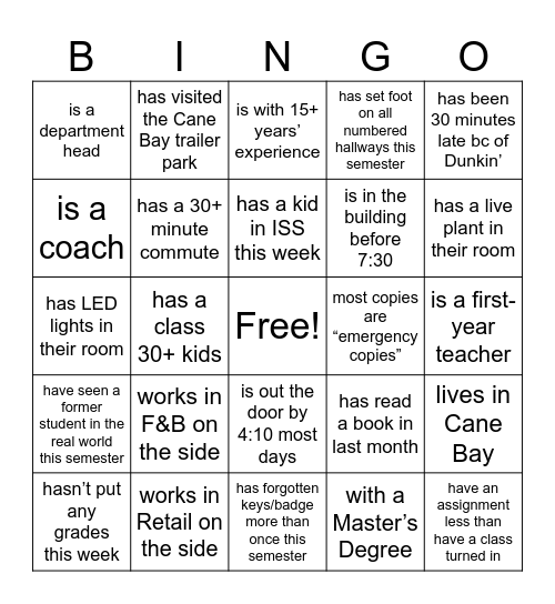 Coworker BINGO: Bingo Card