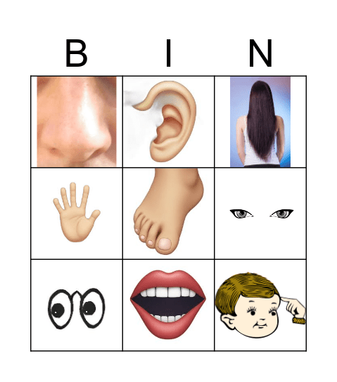 parts of the body Bingo Card