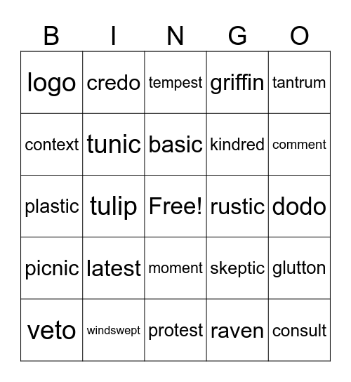 2-syllable words with open and closed syllables Bingo Card