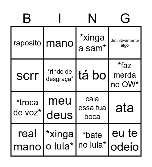 bingo do zack Bingo Card