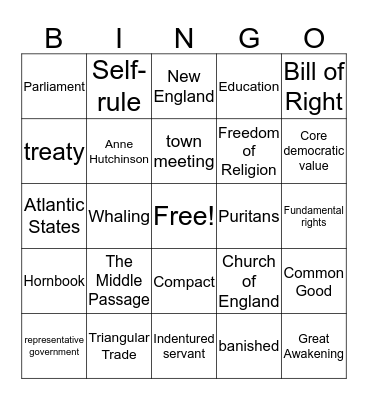 Social Studies Bingo Card