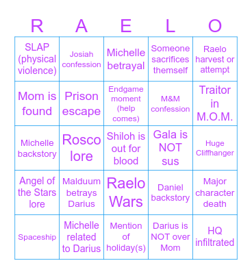 S&B Finale Episode Bingo Card