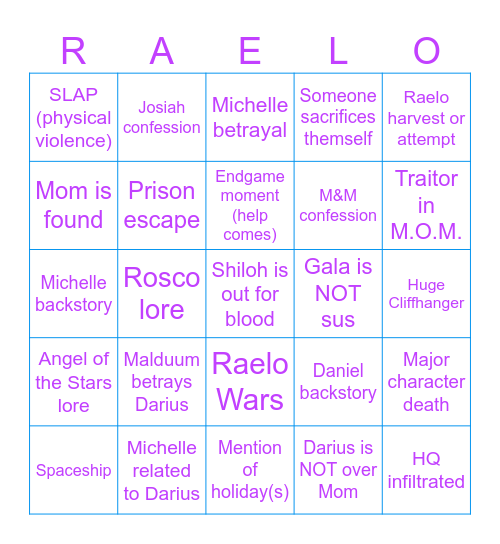 S&B Finale Episode Bingo Card