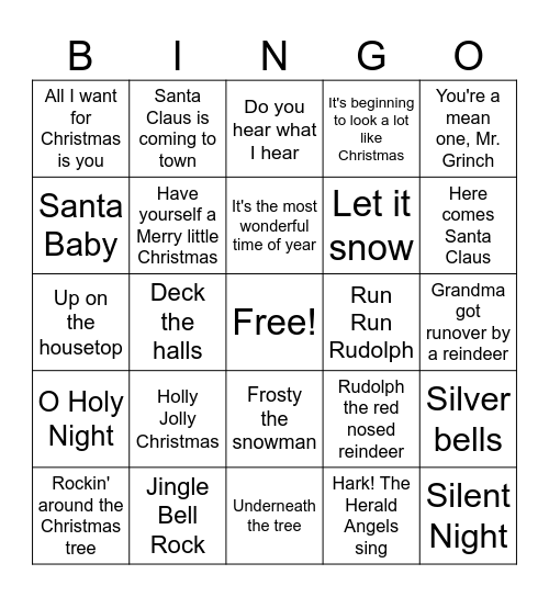 Merry Christmas Bingo Card