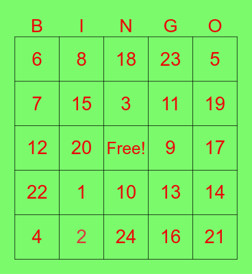 Holiday Bingo Card