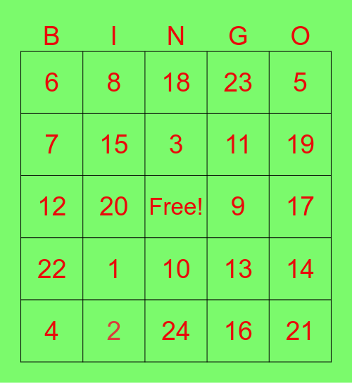 Holiday Bingo Card