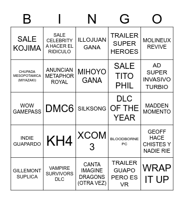 VGA 2024 Bingo Card