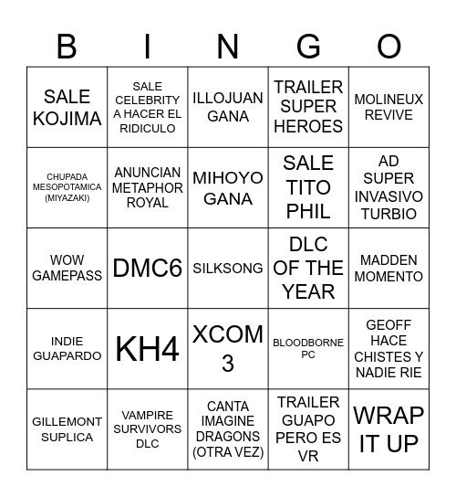 VGA 2024 Bingo Card