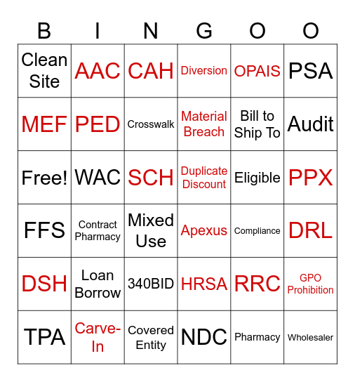 340B Bingo Card