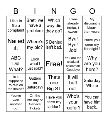 Negative Production Bingo Card