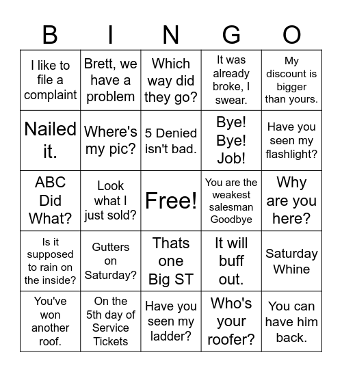 Negative Production Bingo Card