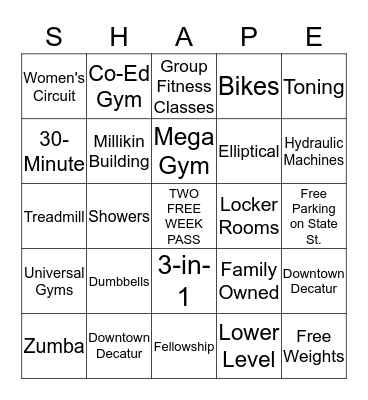 Downtown Fitness Club -Decatur Bingo Card