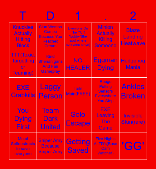 TD 1.2 BINGO CARD Bingo Card