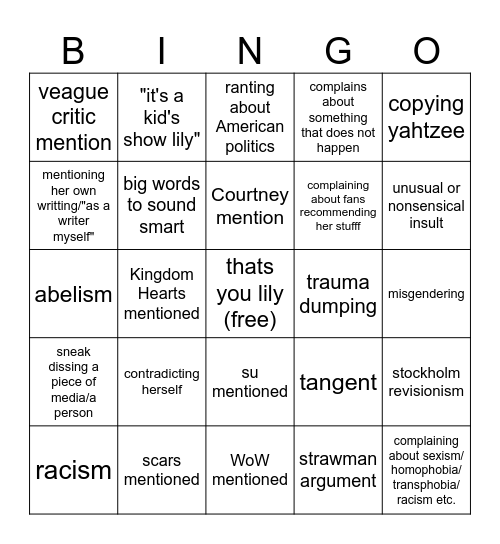 the lily bingo Card