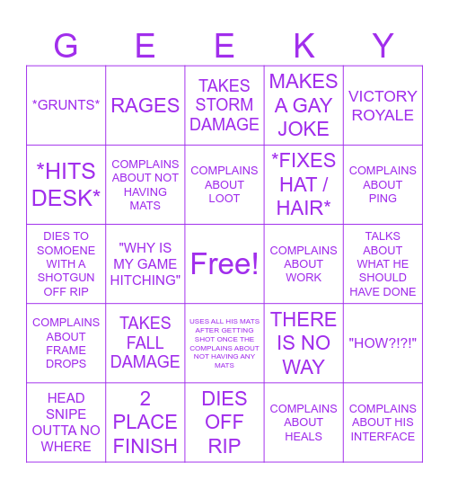 GEEKY CLEAN BINGO Card