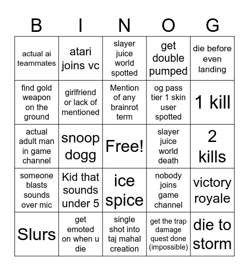 fortnite og binog Bingo Card