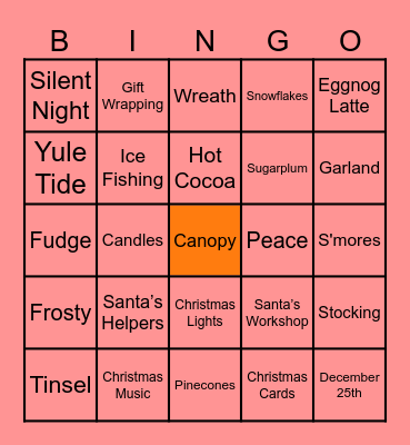 Canopy Holiday Bingo Card