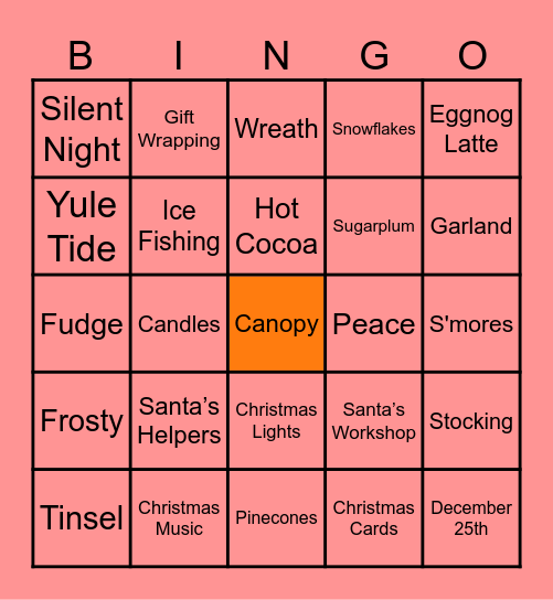 Canopy Holiday Bingo Card