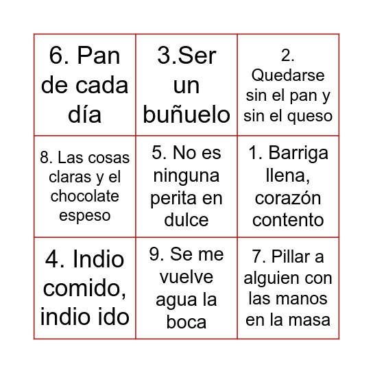 Bingo de expresiones Bingo Card