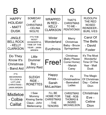 Christmas Music Bingo Card