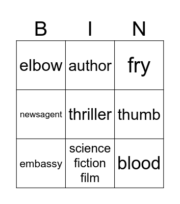 mixed vocab Bingo Card
