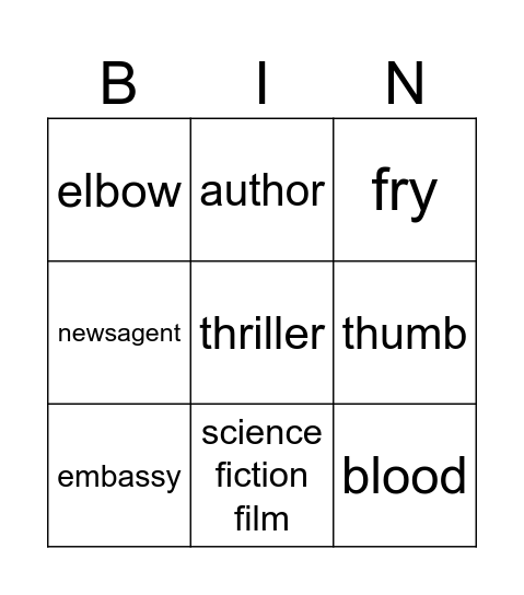 mixed vocab Bingo Card