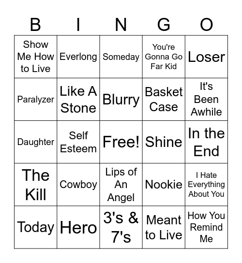 Divorced Dad Rock Bingo Card