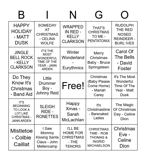 Christmas Music Bingo Card