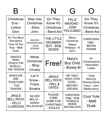 Christmas Music Bingo Card