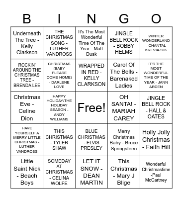Christmas Music Bingo Card