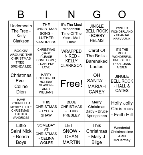 Christmas Music Bingo Card