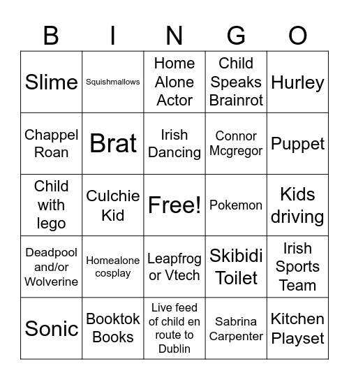 Late Late Toy Show 2024 Bingo Card