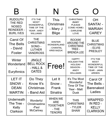 Christmas Music Bingo Card