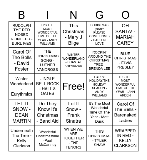 Christmas Music Bingo Card