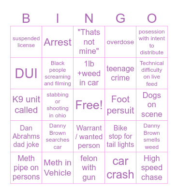 COPS ON PATROL LIVE Bingo Card