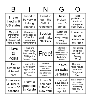 December Fun Fact Duo Bingo Card