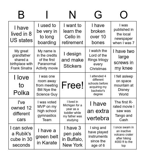 December Fun Fact Duo Bingo Card