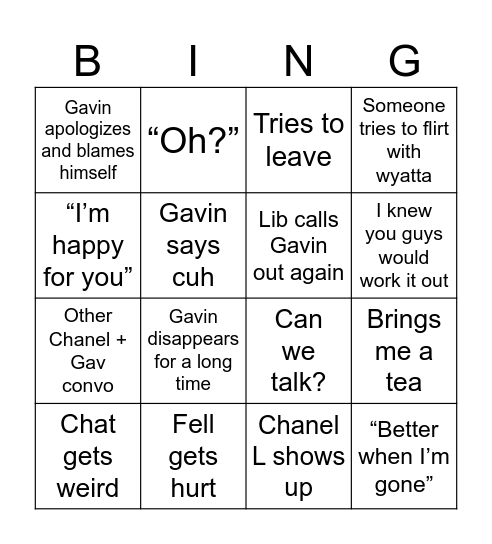 Gavin Bingo Card