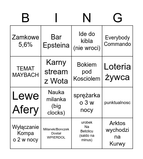Bingo Skidniów 6 Bingo Card