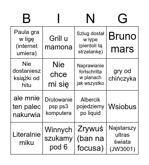 Pierdolnik 31 Bingo Card