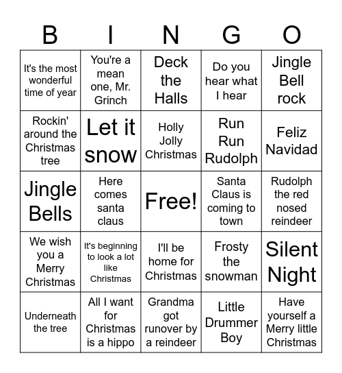 Merry Christmas Bingo Card