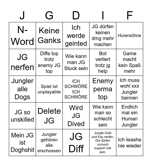Leon Jungle Bingo Card