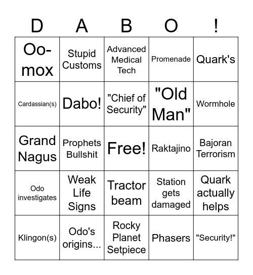 DS9: The Bingo Card Bingo Card